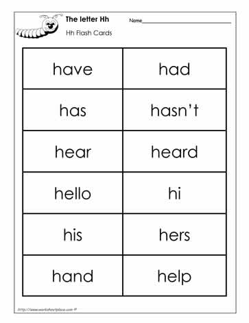 Word Wall Words for the Letter H
